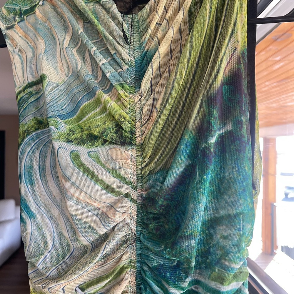 Zara Green Ruched Sleeveless Mini Dress - Picture 4 of 7